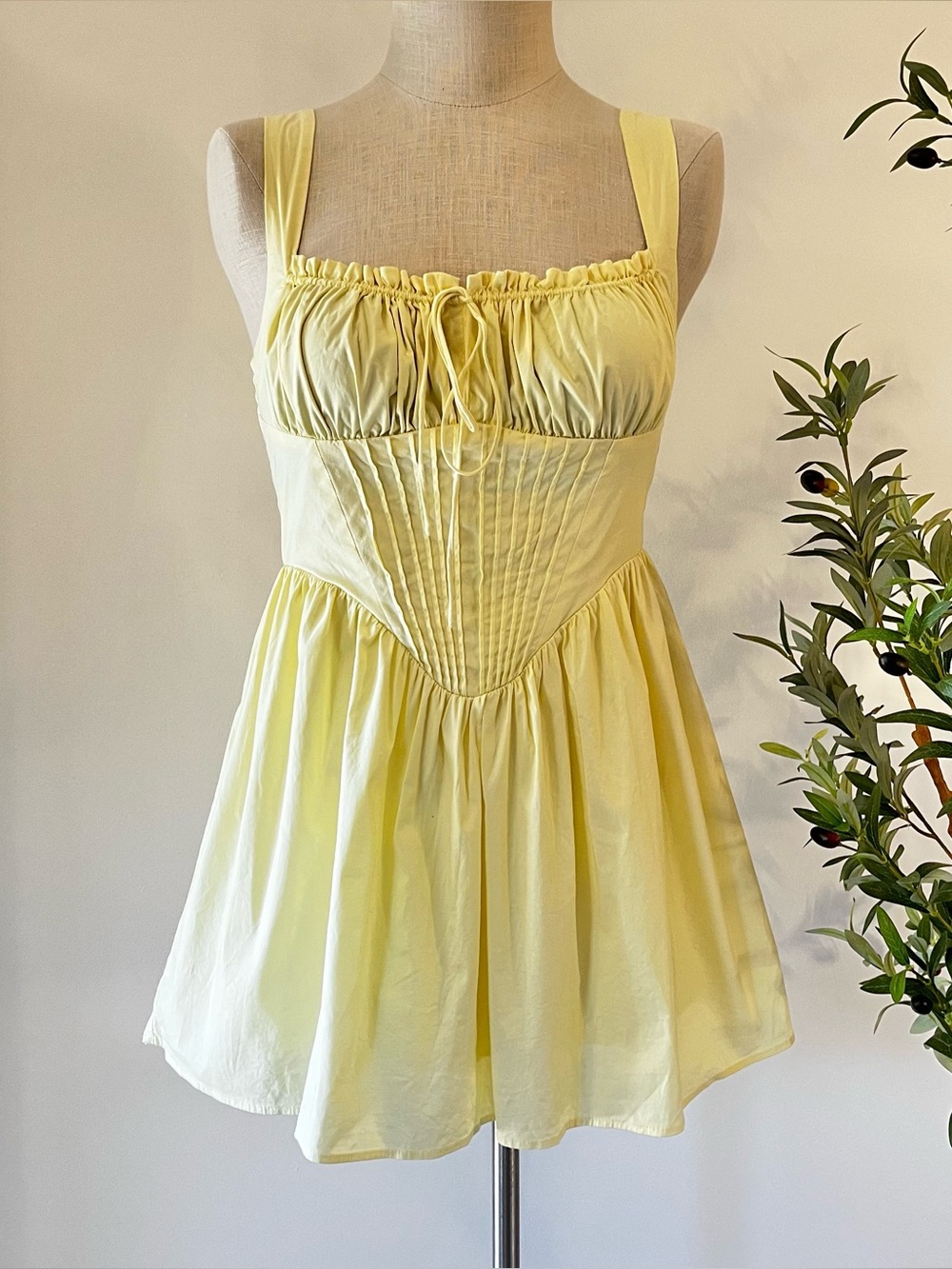 Butter Yellow Sleeveless Milkmaid empire waist corset top babydoll mini Dress